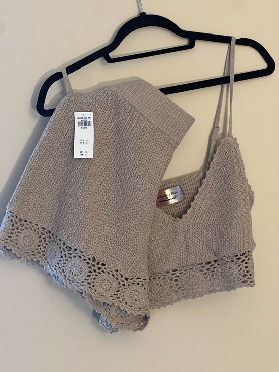 Abercrombie & Fitch Other - Abercrombie & Fitch Taupe Crochet-Trim Knit Bralette and Shorts Set